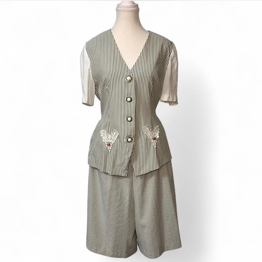REINA‎ Vintage 80’s culottes 2 piece stripped romper Sz 8P